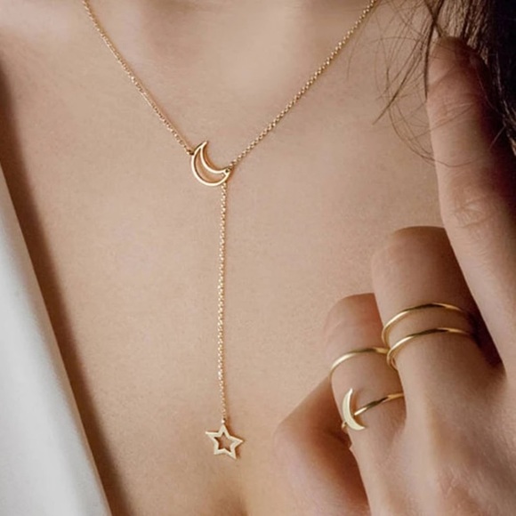 Jewelry - Gold Dainty Moon Star Layered Thin Necklace